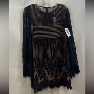 NWT BCBGMaxAzria “Luann” LS Black and  Beige Lace Dress Size M